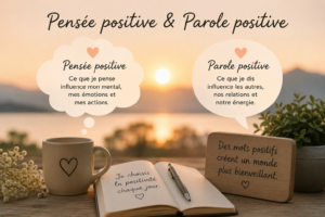Pensées positives et paroles positives avec message inspirant et ambiance apaisante au coucher du soleil